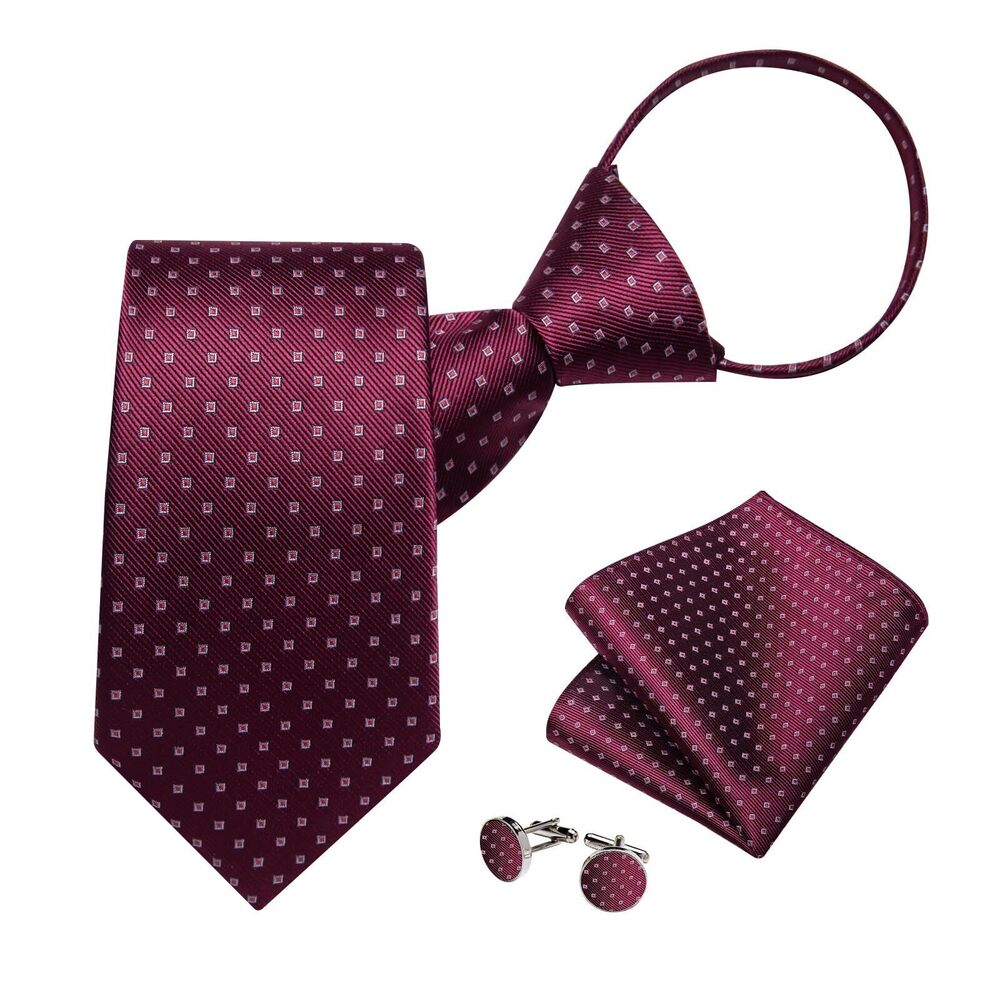 1243 Silk Zipper Ties ,Paisley Solid Plaid Pre-tied Tie and Pocket Square
